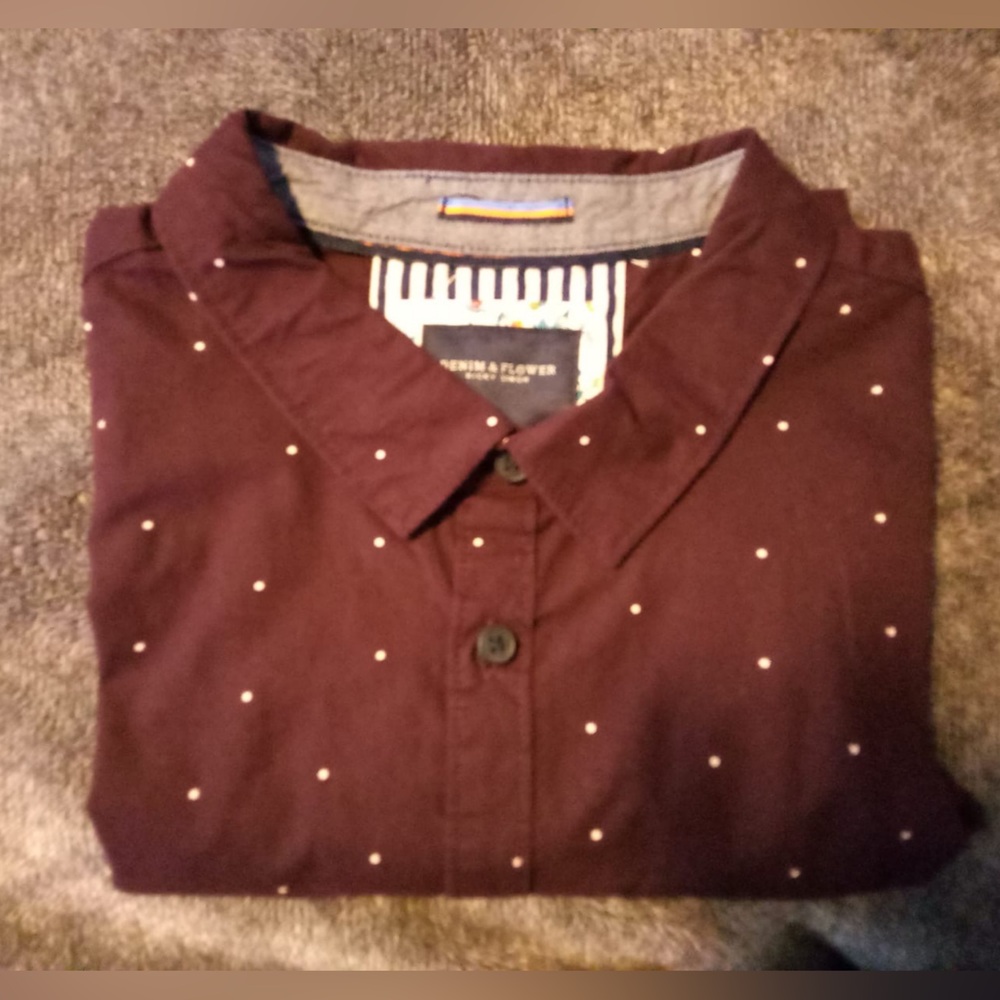 Denim & Flower Ricky Singh Brwn/Wht PolkaDot Button Down $16 Size 14/16
